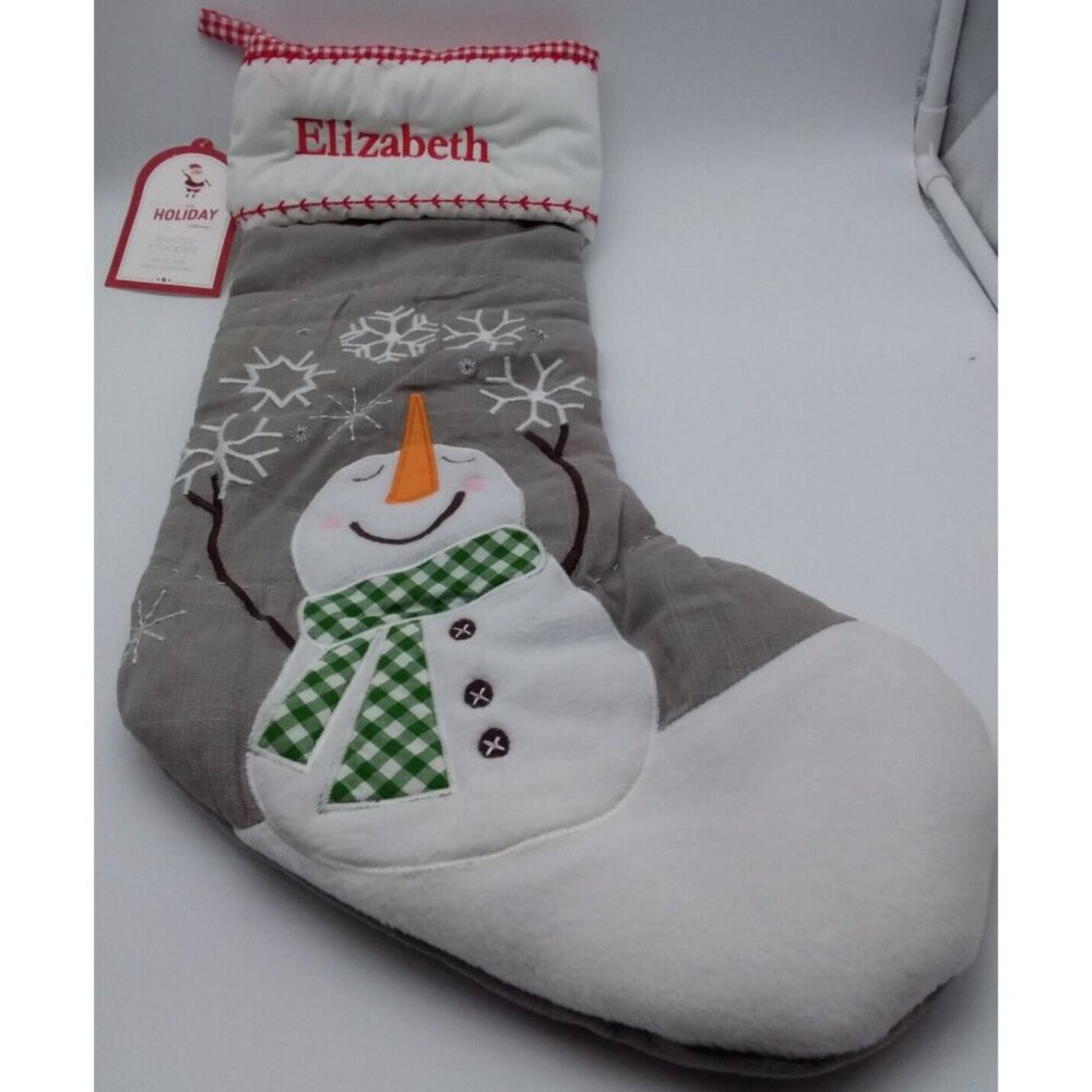 Pottery Barn Kids Elizabeth Snowman Snowflakes Christmas Holiday Stocking Grey